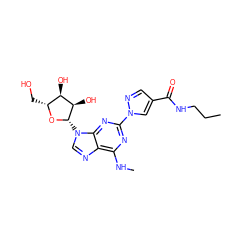 CCCNC(=O)c1cnn(-c2nc(NC)c3ncn([C@@H]4O[C@H](CO)[C@@H](O)[C@H]4O)c3n2)c1 ZINC000013582896