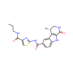 CCCNC(=O)c1csc(NC(=O)c2ccc3[nH]c4c(c3c2)[C@H](C)CNC4=O)n1 ZINC000028902387