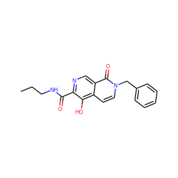 CCCNC(=O)c1ncc2c(=O)n(Cc3ccccc3)ccc2c1O ZINC000169710924