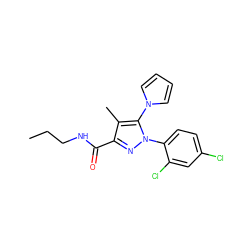 CCCNC(=O)c1nn(-c2ccc(Cl)cc2Cl)c(-n2cccc2)c1C ZINC000066259705