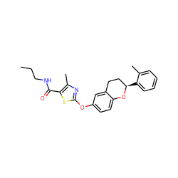 CCCNC(=O)c1sc(Oc2ccc3c(c2)CC[C@@H](c2ccccc2C)O3)nc1C ZINC000145467530