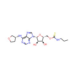 CCCNC(=S)OC[C@H]1O[C@@H](n2cnc3c(N[C@@H]4CCOC4)ncnc32)[C@H](O)[C@@H]1O ZINC000013589080