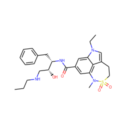 CCCNC[C@@H](O)[C@H](Cc1ccccc1)NC(=O)c1cc2c3c(cn(CC)c3c1)CCS(=O)(=O)N2C ZINC000043062567