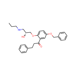 CCCNC[C@@H](O)COc1ccc(OCc2ccccc2)cc1C(=O)CCc1ccccc1 ZINC000013529241