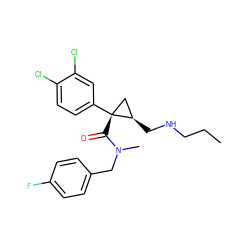 CCCNC[C@@H]1C[C@@]1(C(=O)N(C)Cc1ccc(F)cc1)c1ccc(Cl)c(Cl)c1 ZINC000066078879