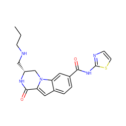 CCCNC[C@@H]1Cn2c(cc3ccc(C(=O)Nc4nccs4)cc32)C(=O)N1 ZINC000029125908