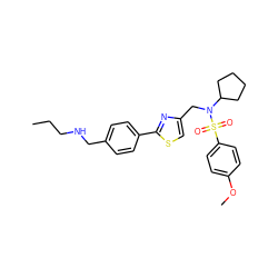 CCCNCc1ccc(-c2nc(CN(C3CCCC3)S(=O)(=O)c3ccc(OC)cc3)cs2)cc1 ZINC000066259016