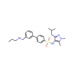 CCCNCc1cccc(-c2ccc(S(=O)(=O)Nc3c(CC(C)C)nn(C)c3C)cc2)c1 ZINC000199938980