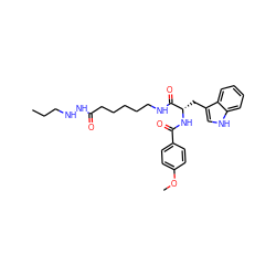 CCCNNC(=O)CCCCCNC(=O)[C@H](Cc1c[nH]c2ccccc12)NC(=O)c1ccc(OC)cc1 ZINC001772640626