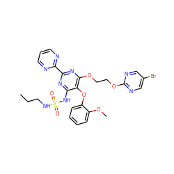 CCCNS(=O)(=O)Nc1nc(-c2ncccn2)nc(OCCOc2ncc(Br)cn2)c1Oc1ccccc1OC ZINC000095557185