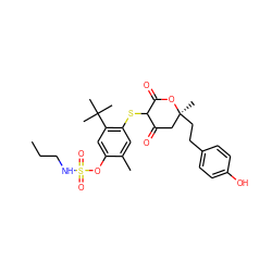 CCCNS(=O)(=O)Oc1cc(C(C)(C)C)c(SC2C(=O)C[C@](C)(CCc3ccc(O)cc3)OC2=O)cc1C ZINC000026289244