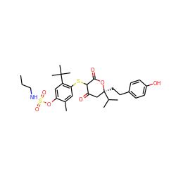 CCCNS(=O)(=O)Oc1cc(C(C)(C)C)c(SC2C(=O)C[C@](CCc3ccc(O)cc3)(C(C)C)OC2=O)cc1C ZINC000026290524