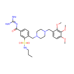 CCCNS(=O)(=O)c1cc(C(=O)N=C(N)N)ccc1CN1CCN(Cc2ccc(OC)c(OC)c2OC)CC1 ZINC000071295209