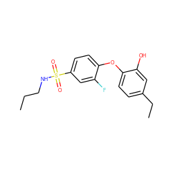 CCCNS(=O)(=O)c1ccc(Oc2ccc(CC)cc2O)c(F)c1 ZINC000095573365