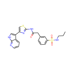 CCCNS(=O)(=O)c1cccc(CC(=O)Nc2nc(-c3c[nH]c4ncccc34)cs2)c1 ZINC000138103068