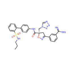 CCCNS(=O)(=O)c1ccccc1-c1ccc(NC(=O)[C@@]2(Cn3cnnn3)CC(c3cccc(C(=N)N)c3)=NO2)cc1 ZINC000026670545