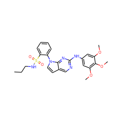 CCCNS(=O)(=O)c1ccccc1-n1ccc2cnc(Nc3cc(OC)c(OC)c(OC)c3)nc21 ZINC000036348644