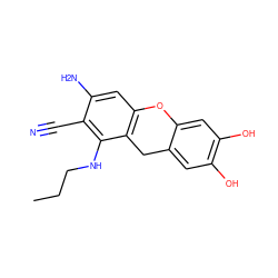 CCCNc1c(C#N)c(N)cc2c1Cc1cc(O)c(O)cc1O2 ZINC000473235131