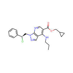 CCCNc1c(C(=O)OCC2CC2)cnc2c1cnn2C[C@@H](Cl)c1ccccc1 ZINC000013675581