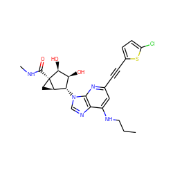 CCCNc1cc(C#Cc2ccc(Cl)s2)nc2c1ncn2[C@H]1[C@H](O)[C@H](O)[C@]2(C(=O)NC)C[C@H]12 ZINC000473135176