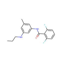 CCCNc1cc(C)cc(NC(=O)c2c(F)cccc2F)c1 ZINC000299839699