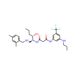 CCCNc1cc(NC(=O)CC(=O)N[C@@H](CNCc2ccc(C)cc2C)[C@@H](O)CCC)cc(C(F)(F)F)c1 ZINC000084634606