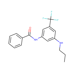 CCCNc1cc(NC(=O)c2ccccc2)cc(C(F)(F)F)c1 ZINC000299834892