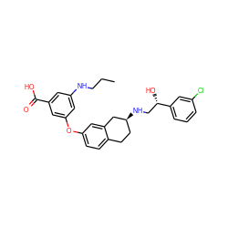 CCCNc1cc(Oc2ccc3c(c2)C[C@@H](NC[C@H](O)c2cccc(Cl)c2)CC3)cc(C(=O)O)c1 ZINC000040863319