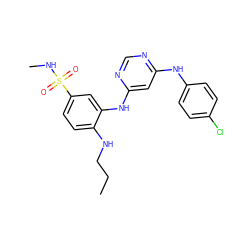 CCCNc1ccc(S(=O)(=O)NC)cc1Nc1cc(Nc2ccc(Cl)cc2)ncn1 ZINC001772616214