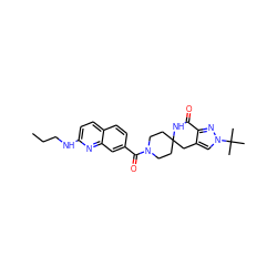 CCCNc1ccc2ccc(C(=O)N3CCC4(CC3)Cc3cn(C(C)(C)C)nc3C(=O)N4)cc2n1 ZINC000096283399