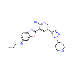 CCCNc1ccc2nc(-c3cc(-c4cnn(C5CCNCC5)c4)cnc3N)oc2c1 ZINC000084742396