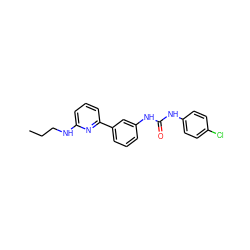 CCCNc1cccc(-c2cccc(NC(=O)Nc3ccc(Cl)cc3)c2)n1 ZINC000299838546