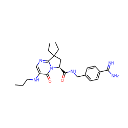 CCCNc1cnc2n(c1=O)[C@H](C(=O)NCc1ccc(C(=N)N)cc1)CC2(CC)CC ZINC000038559885