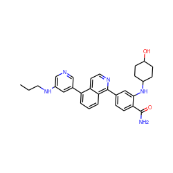 CCCNc1cncc(-c2cccc3c(-c4ccc(C(N)=O)c(NC5CCC(O)CC5)c4)nccc23)c1 ZINC000145509395