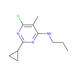 CCCNc1nc(C2CC2)nc(Cl)c1C ZINC000087917462