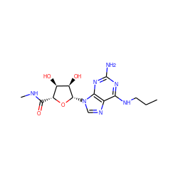 CCCNc1nc(N)nc2c1ncn2[C@@H]1O[C@H](C(=O)NC)[C@@H](O)[C@H]1O ZINC000103299024