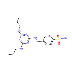 CCCNc1nc(NCCC)nc(NCc2ccc(S(N)(=O)=O)cc2)n1 ZINC000028471567