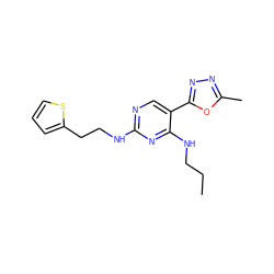 CCCNc1nc(NCCc2cccs2)ncc1-c1nnc(C)o1 ZINC000045497555