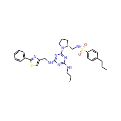 CCCNc1nc(NCc2csc(-c3ccccc3)n2)nc(N2CCC[C@@H]2CNS(=O)(=O)c2ccc(CCC)cc2)n1 ZINC000095555722