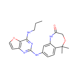 CCCNc1nc(Nc2ccc3c(c2)NC(=O)COC3(C)C)nc2ccoc12 ZINC001772613264