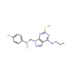 CCCNc1nc(SC)nc2c1cnn2C[C@H](Cl)c1ccc(Cl)cc1 ZINC000040913994