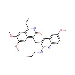 CCCNc1nc2ccc(OC)cc2cc1Cc1c(=O)[nH]c(CC)c2cc(OC)c(OC)cc12 ZINC000201592022