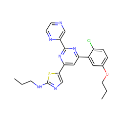 CCCNc1ncc(-c2cc(-c3cc(OCCC)ccc3Cl)nc(-c3cnccn3)n2)s1 ZINC000084688105