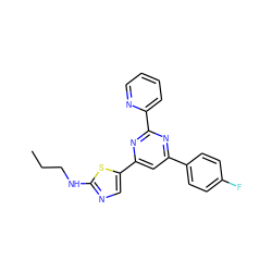 CCCNc1ncc(-c2cc(-c3ccc(F)cc3)nc(-c3ccccn3)n2)s1 ZINC000064540740