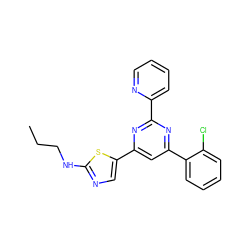 CCCNc1ncc(-c2cc(-c3ccccc3Cl)nc(-c3ccccn3)n2)s1 ZINC000064540747