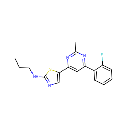 CCCNc1ncc(-c2cc(-c3ccccc3F)nc(C)n2)s1 ZINC000064447350