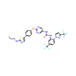 CCCNc1ncc(-c2ccc(Oc3ncc(NC(=O)Nc4cc(C(F)(F)F)ccc4-n4ccc(C(F)(F)F)n4)cn3)cc2)s1 ZINC001772603559