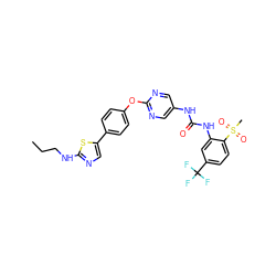 CCCNc1ncc(-c2ccc(Oc3ncc(NC(=O)Nc4cc(C(F)(F)F)ccc4S(C)(=O)=O)cn3)cc2)s1 ZINC000143856407