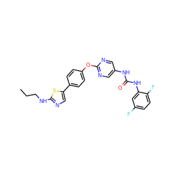 CCCNc1ncc(-c2ccc(Oc3ncc(NC(=O)Nc4cc(F)ccc4F)cn3)cc2)s1 ZINC001772612505