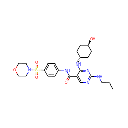 CCCNc1ncc(C(=O)Nc2ccc(S(=O)(=O)N3CCOCC3)cc2)c(N[C@H]2CC[C@H](O)CC2)n1 ZINC000261098806